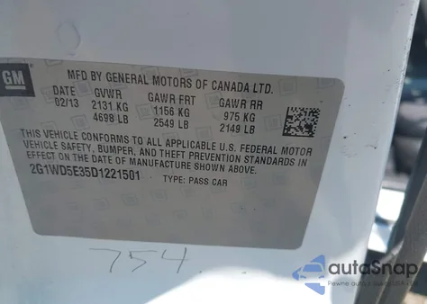 2013 Chevrolet Impala Police from USA, damaged, VIN 2G1WD5E35D1221501